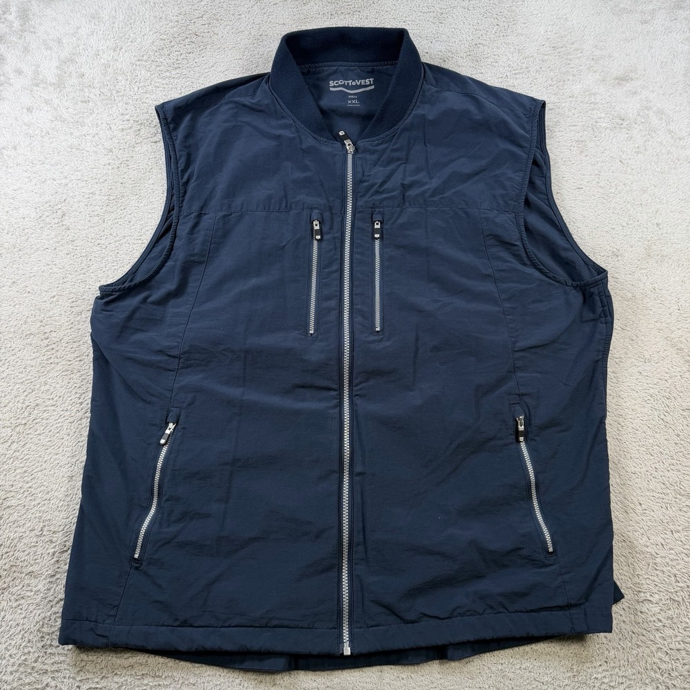 SCOTTeVEST Vest Mens 2XL Navy Travel Multi-Pocket Utility Full Zip Performance